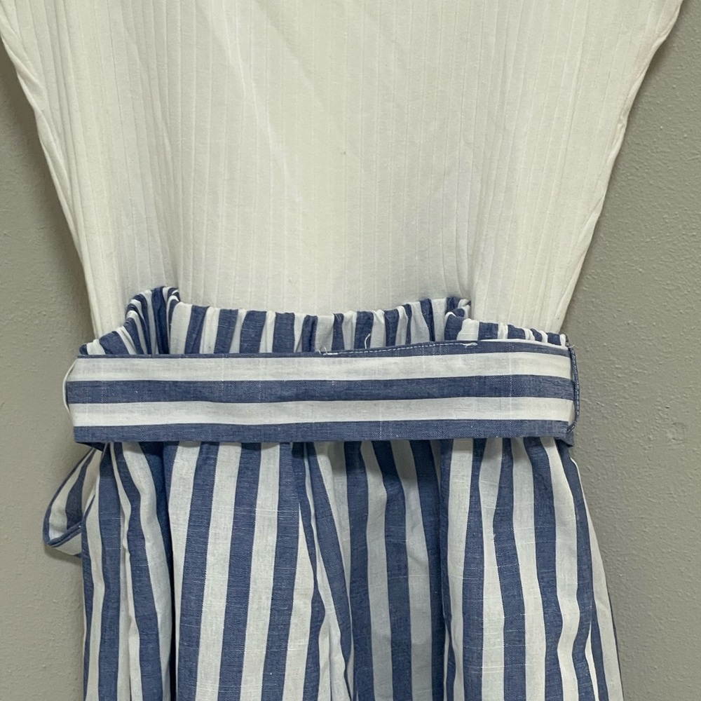 SHEIN White and Blue Striped Button romper - Picture 4 of 7